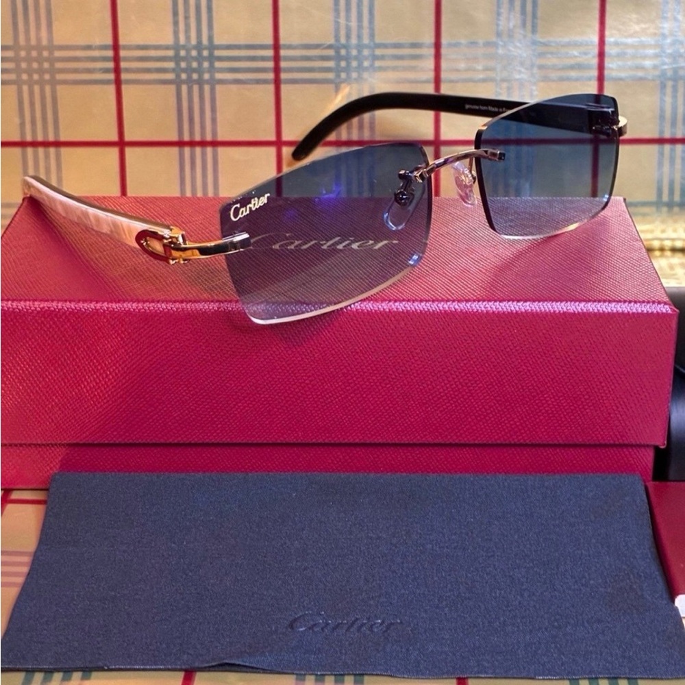 Cartier Unisex Buffalo Horn Rimless Sunglasses